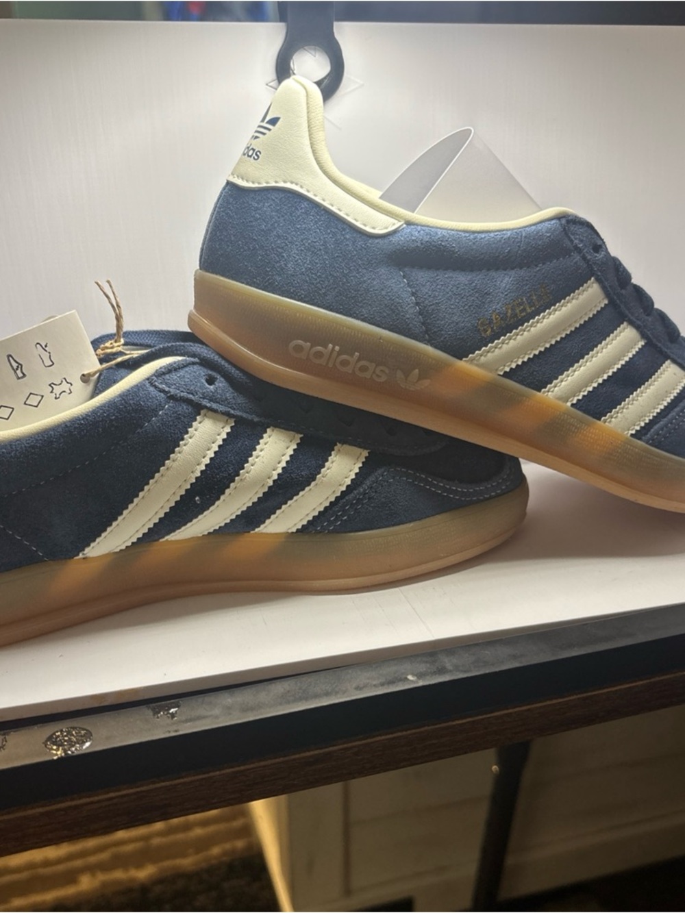 adidas Gazelle Athletic Shoes in Navy Blue and Cream with Gum Sole